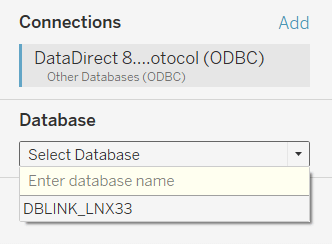 select database dropdown with a sample database name