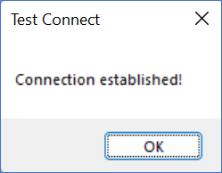 test connect dialog saying connection established