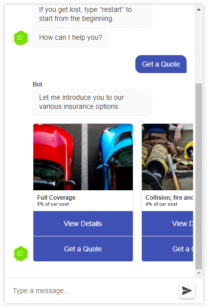 Conversational UI carousel web