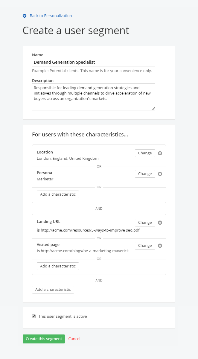 Personalization Segments