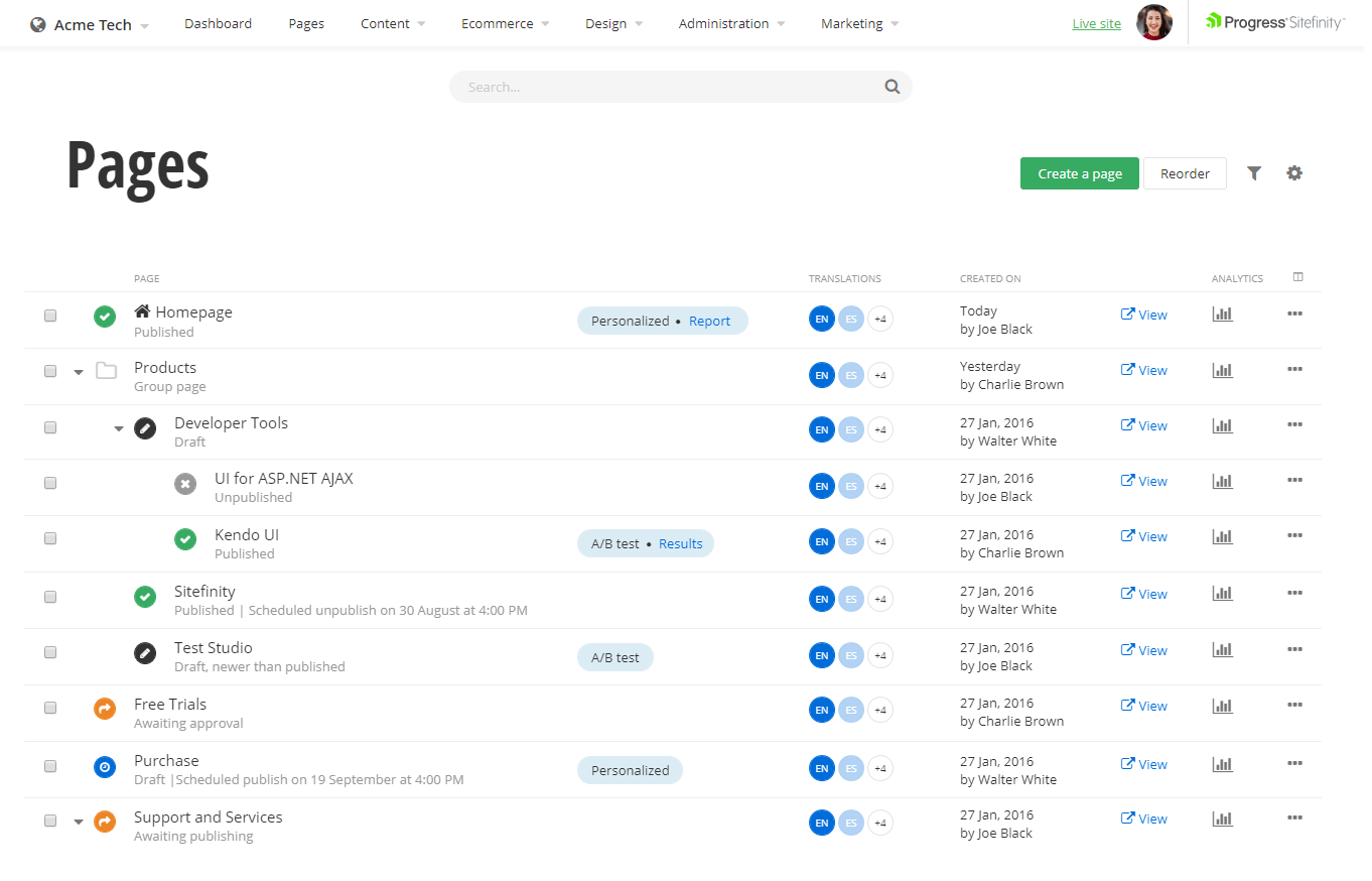Sitefinity User Interface Sitefinity User Interface