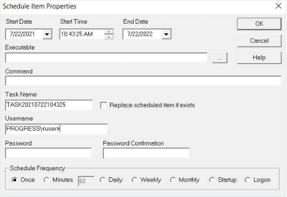 ftp client schedule item properties screenshot