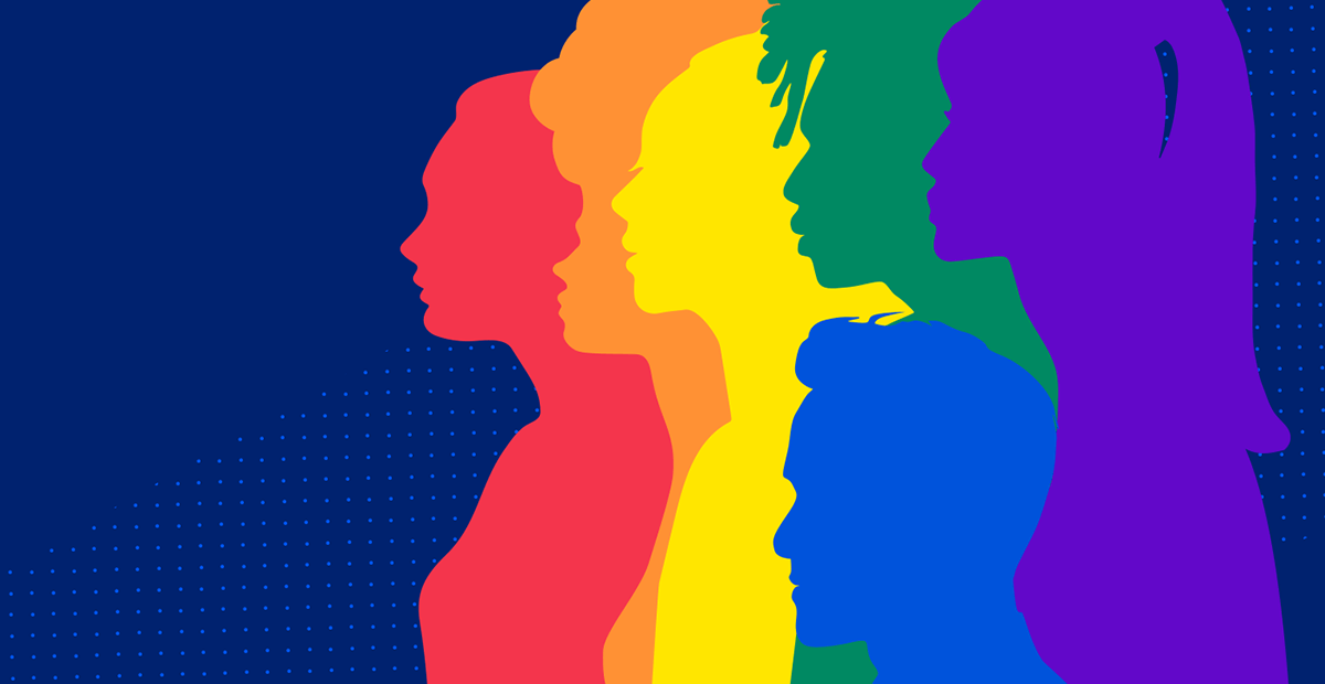 5 profiles in the colors of the rainbow Pride flag