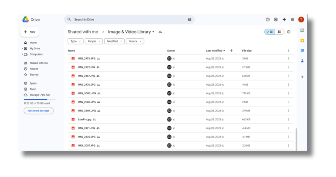 A Brand with No Messaging and a Folder Full of Photos UI titled Google Drive displaying file names in a vertical layout