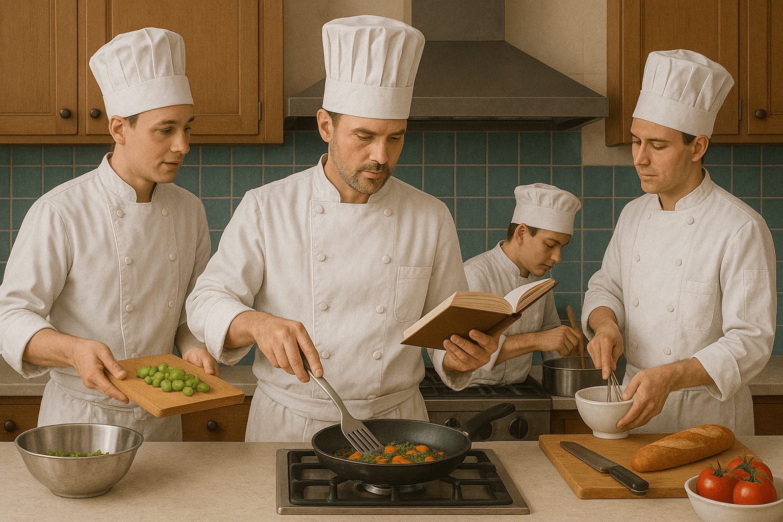 A team of chefs collaborating to complete a dish, representing the concept of neural networks