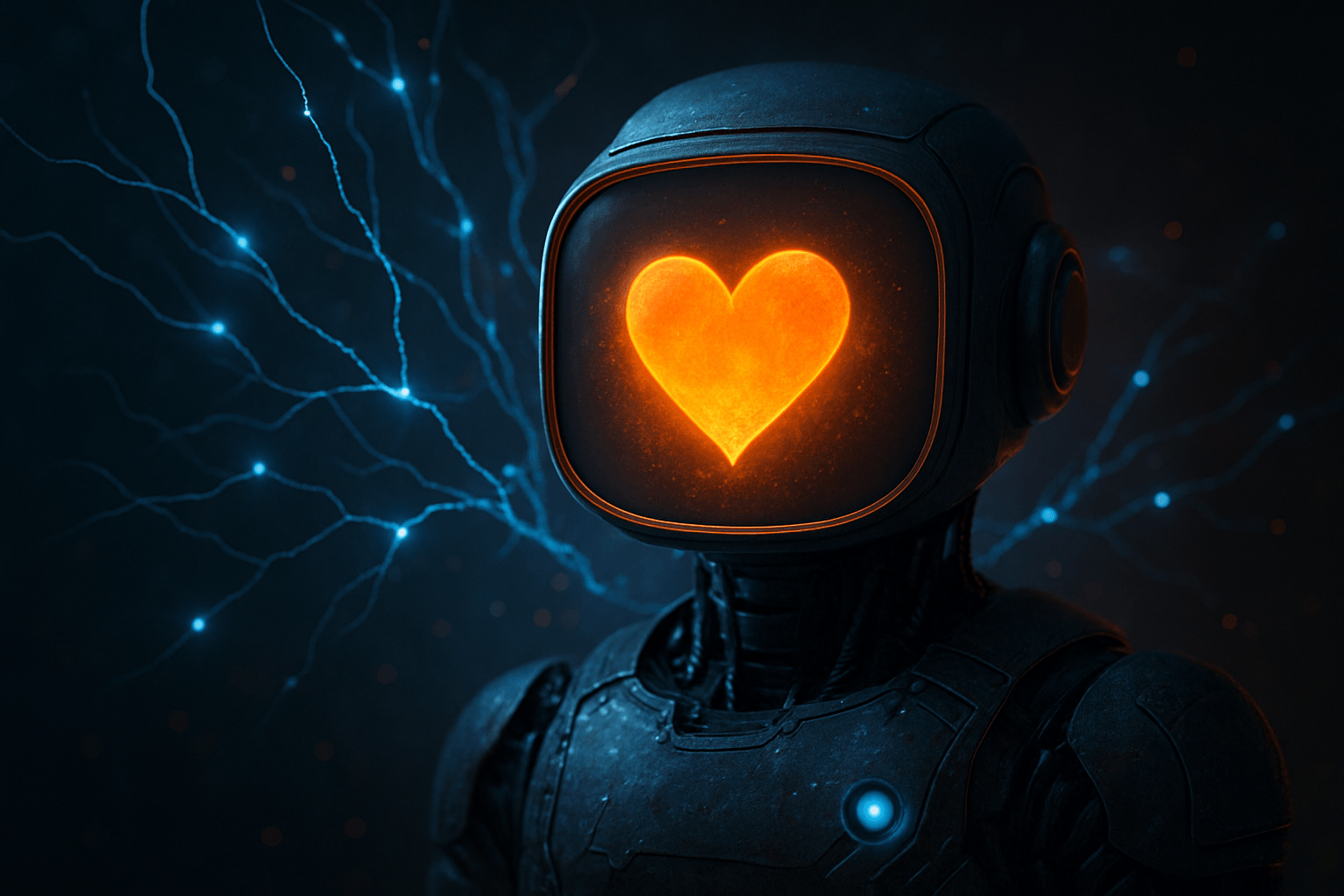 An image of a robot with a heart, symbolizing that it has feelings