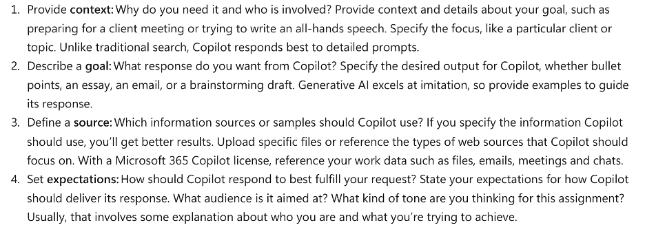 List of text detailing AI prompts