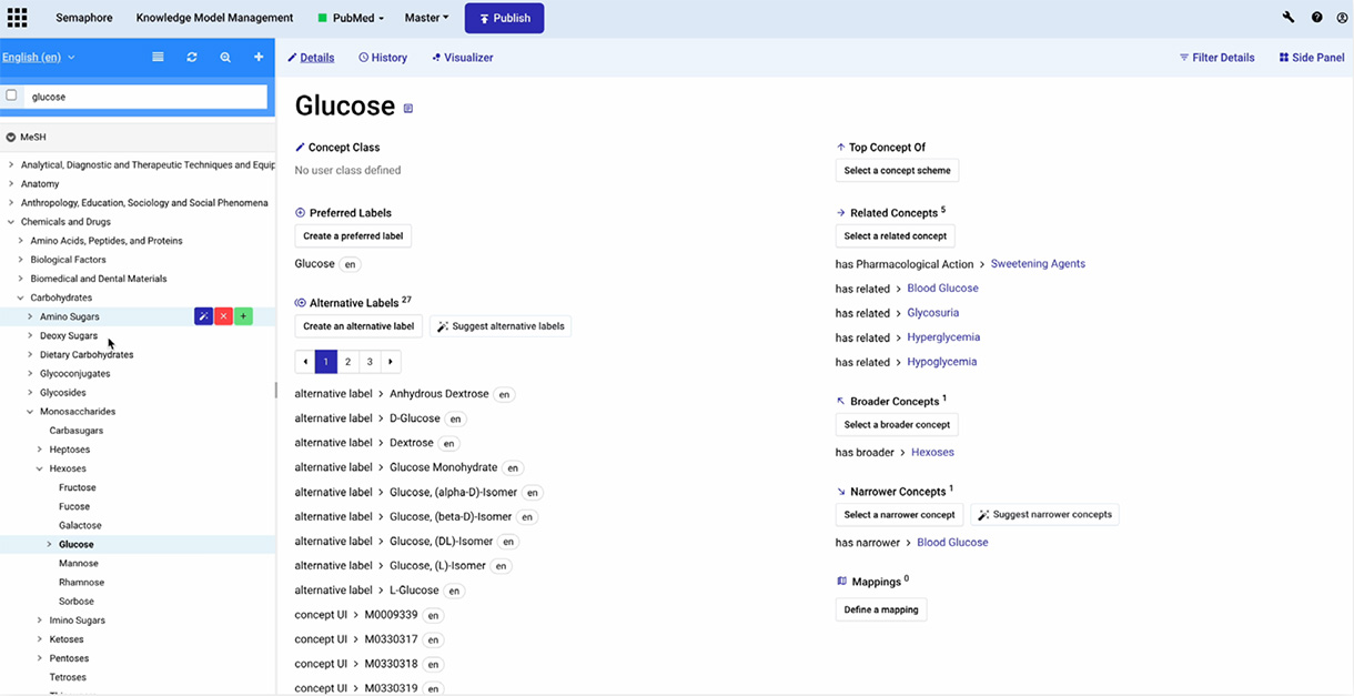 Managing concepts of a knowledge model in the Semaphore platform 