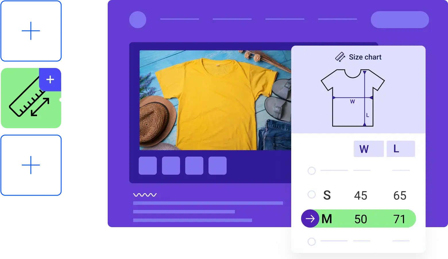 Custom module in Sitefinity CMS demonstrating extensibility with dynamic e-commerce elements like product size charts.