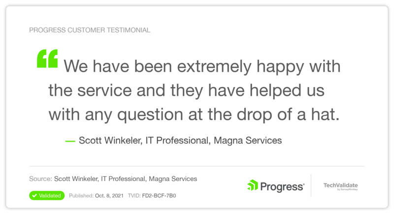We have been extremely happy with the service and they have helped us with any question at the drop of a hat. - Scott Winkeler, IT Professional, Magna Services