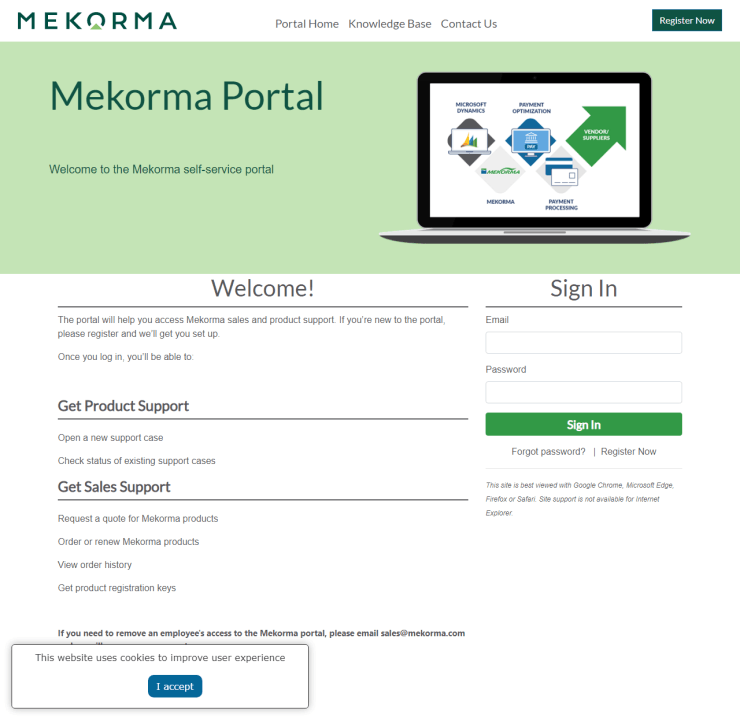 Mekorma Sales and Support Portal